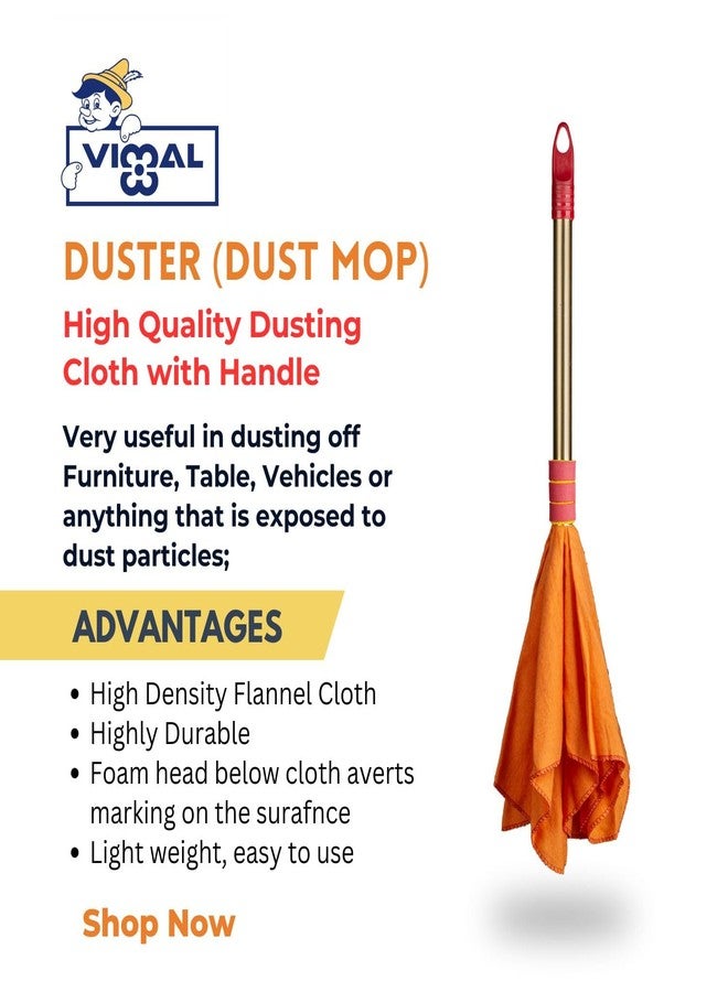 VIMAL Combo Set of TinTin 20 Inch Plastic Broom for Bathroom Wet Floor Cleaning + Duster Dust Mop (Hi-density Dusting Cloth with Handle) Orange Colour Flannel Cloth Stick for Home/Shop/Office Cleaning - Image 2